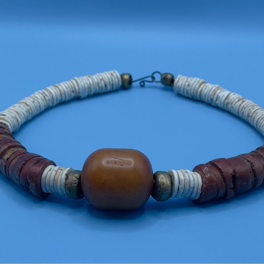Vintage African Tribal Choker w/ HUGE Phenolic Amber Bead – Maasai Magic! 🔥 - Picture 9 of 11